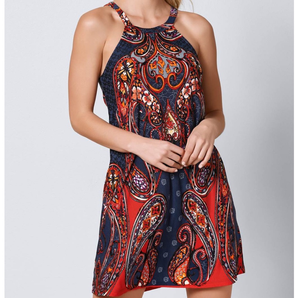 Lascana red and navy paisley print mini dress